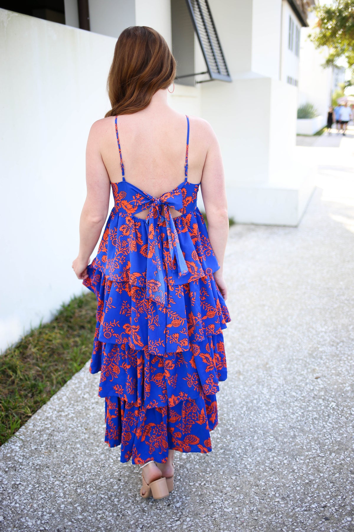Blue and Orange Tiered Ruffle Maxi Dress | Boutique Elise | Sadie Entro