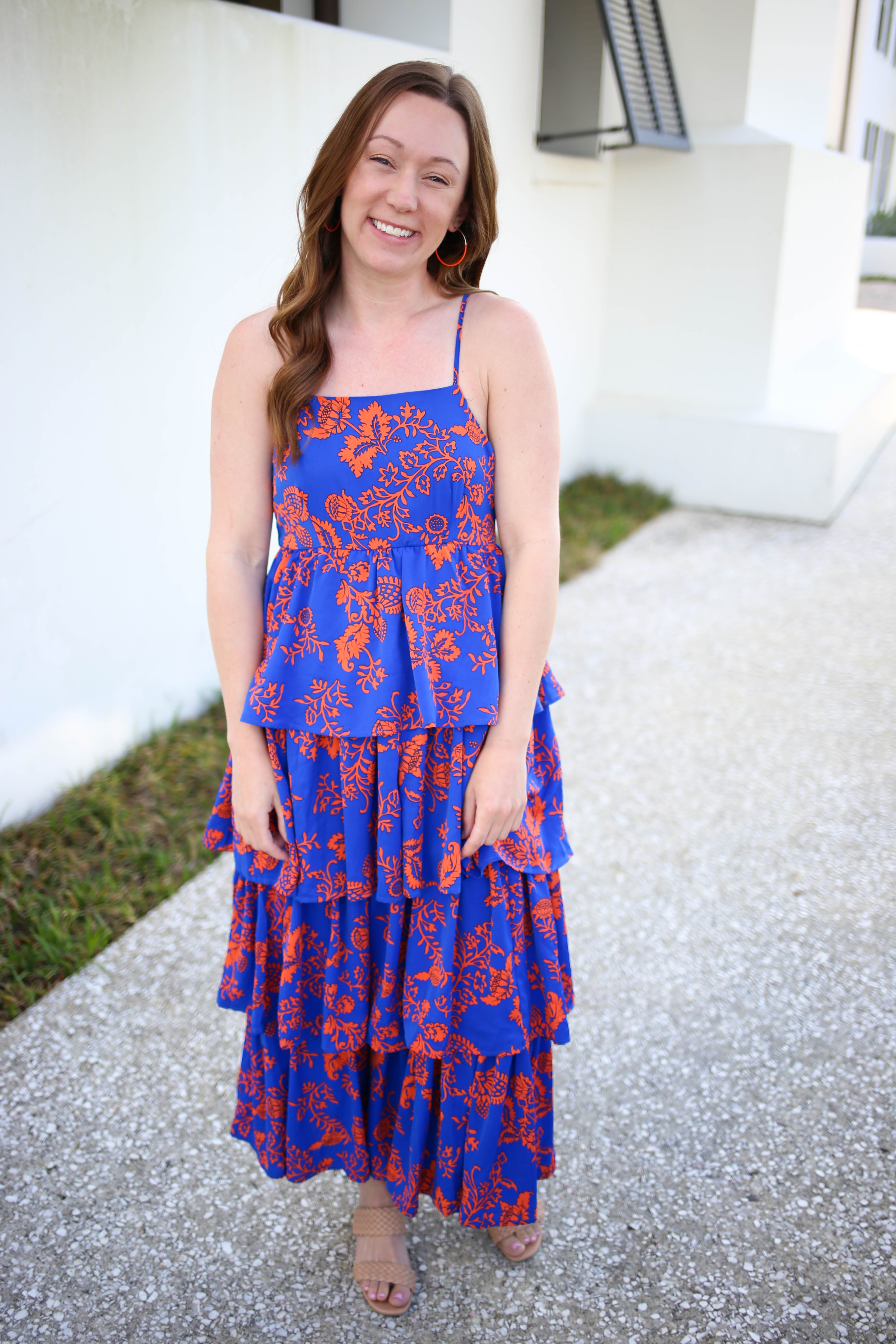 Orange and blue maxi dress deals