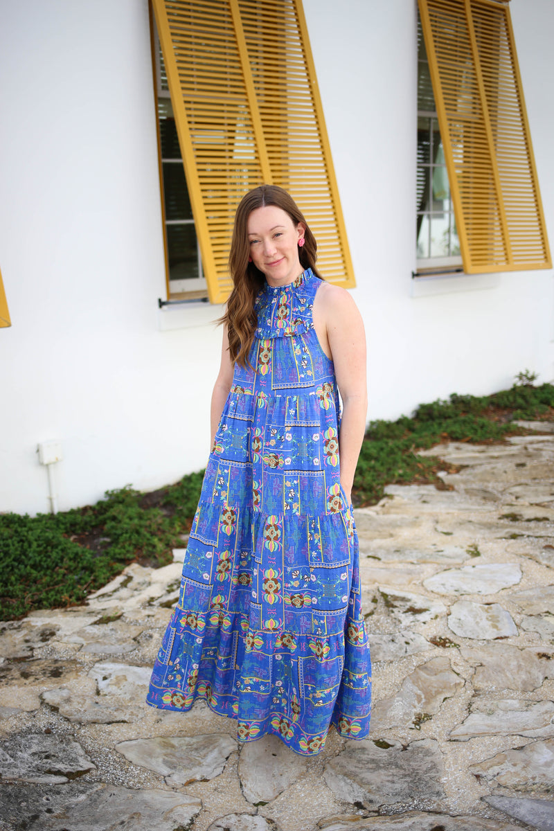 Womens Bright Blue Floral Maxi Dress | Boutique Elise | Shella Entro