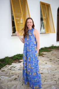 Womens Bright Blue Floral Maxi Dress | Boutique Elise | Shella Entro