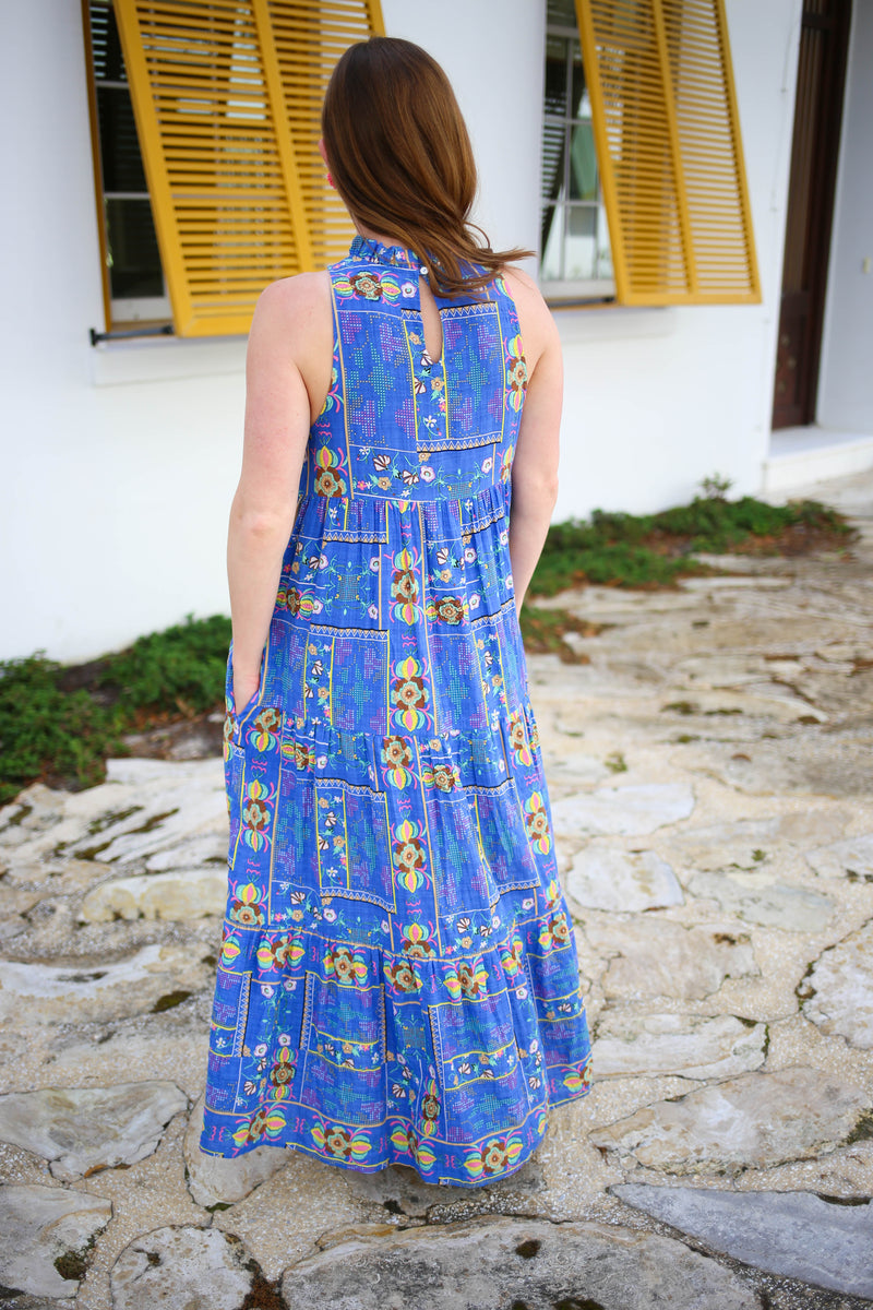 Womens Bright Blue Floral Maxi Dress | Boutique Elise | Shella Entro