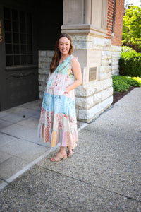 Sage and Blue Floral Tiered Maxi Dress | Boutique Elise | Zoey Davi & Dani