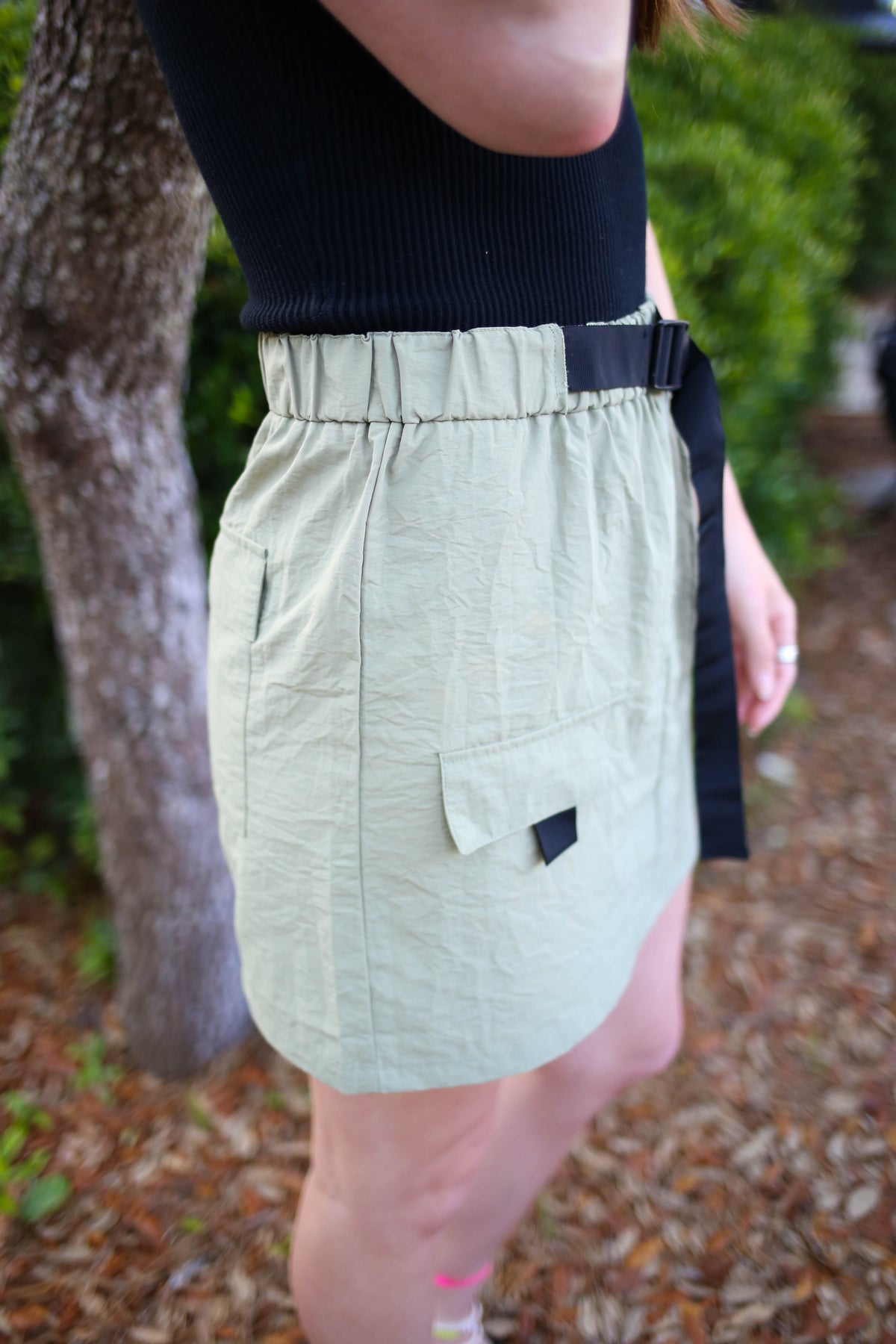 olive green cargo active skirt