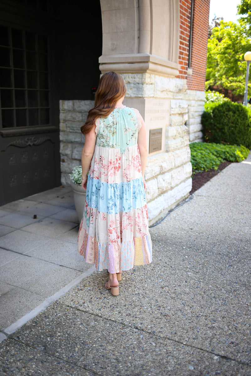 Sage and Blue Floral Tiered Maxi Dress | Boutique Elise | Zoey Davi & Dani