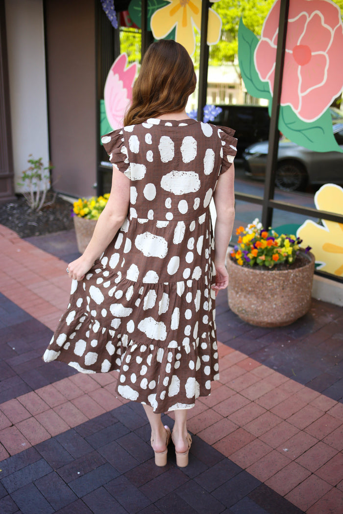 brown and cream printed summer dress