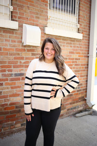 Cream and Black Stripe Classic Sweater