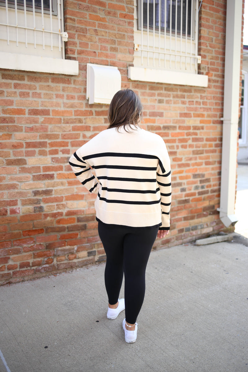 Cream and Black Stripe Sweater | Boutique Elise | Blake Staccato