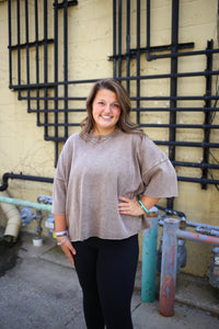 easel mocha 3/4 sleeve boxy top