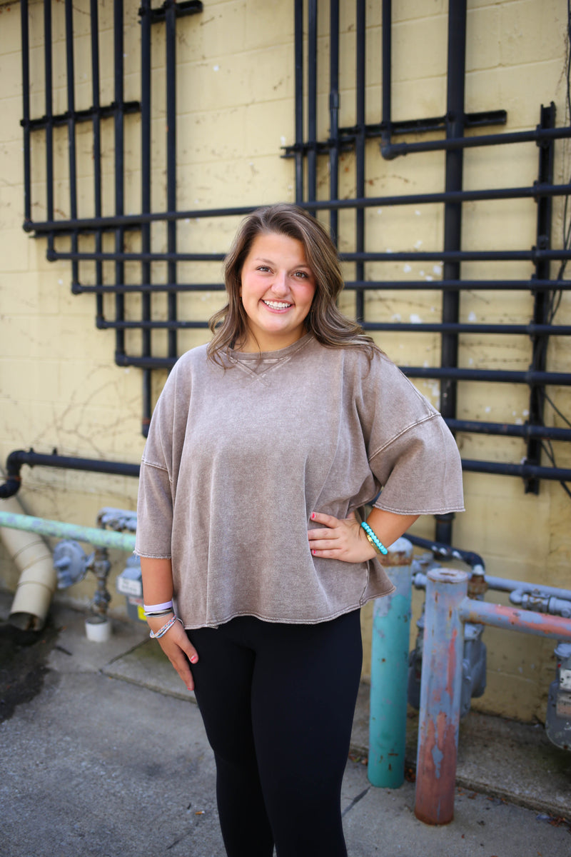 easel mocha 3/4 sleeve boxy top