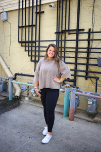 easel mocha 3/4 sleeve boxy top