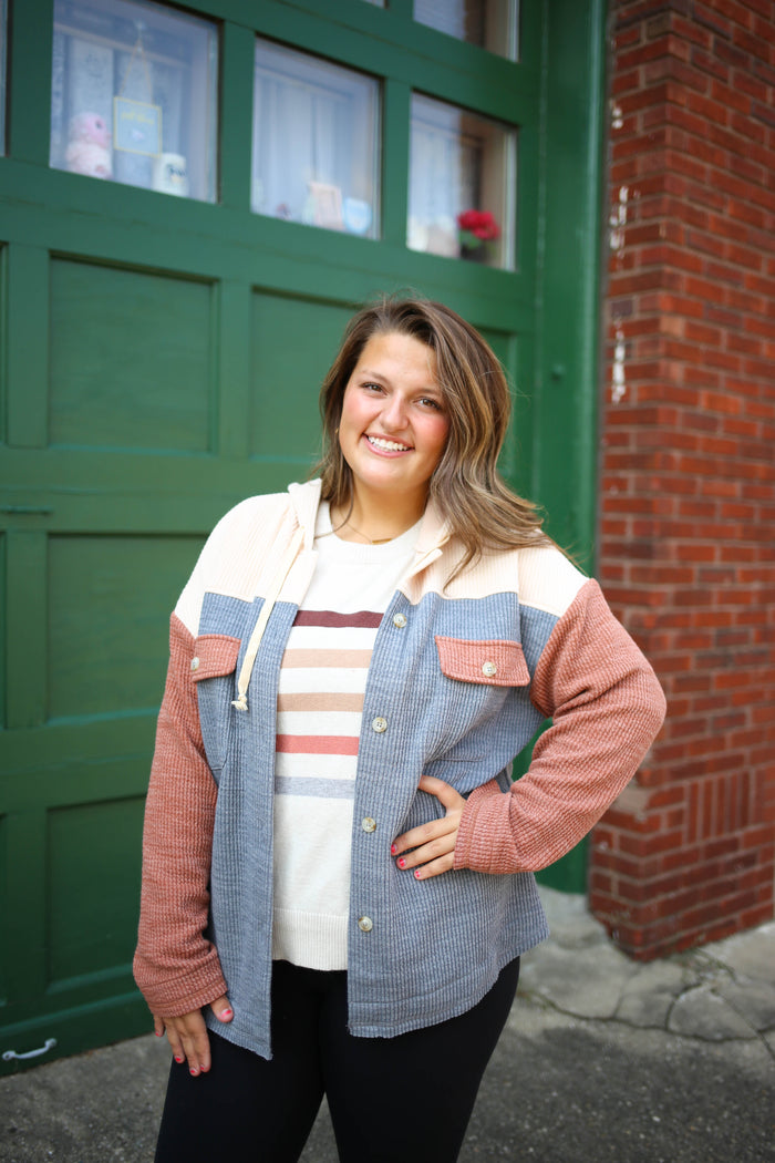 Navy Cream and Rust Colorblock Jacket | Boutique Elise | Jayden Staccato