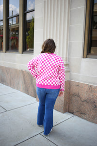 Pink Checkerboard Crewneck Sweater | Boutique Elise | Cameron Staccato