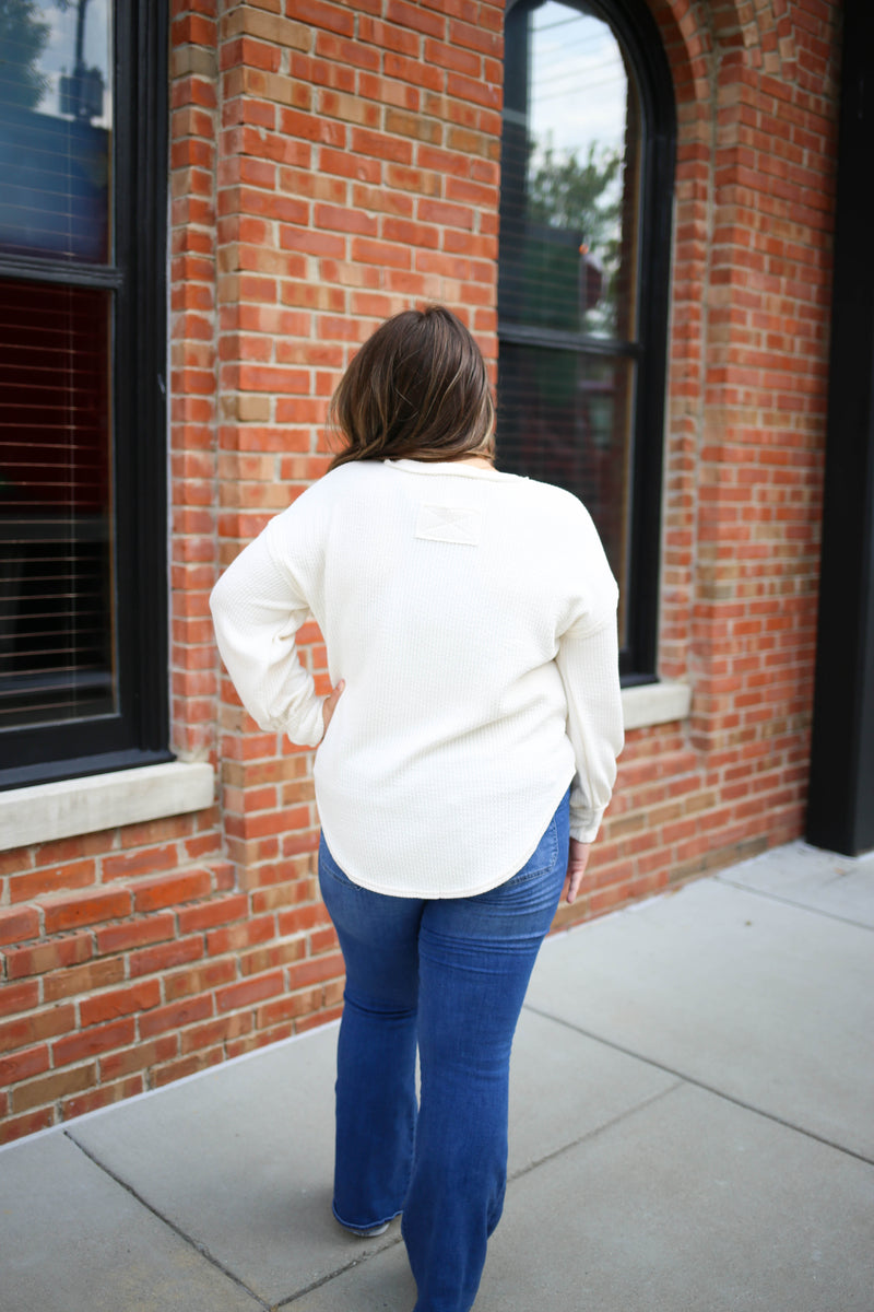 Oatmeal Drop Shoulder Long Sleeve Top | Boutique Elise | Lynn Blu Pepper