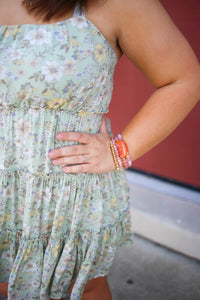 Sage Green Floral Print Tiered Ruffle Dress | Boutique Elise | Felicity Blu Pepper