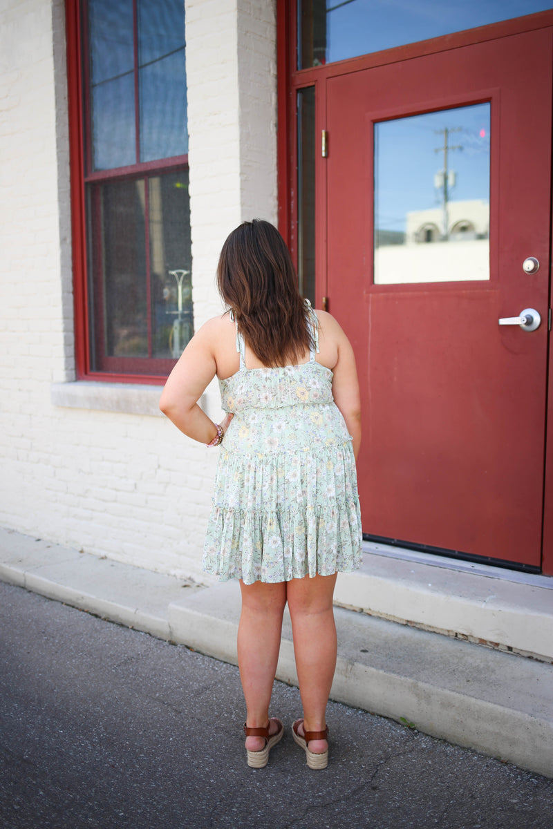 Sage Green Floral Print Tiered Ruffle Dress | Boutique Elise | Felicity Blu Pepper