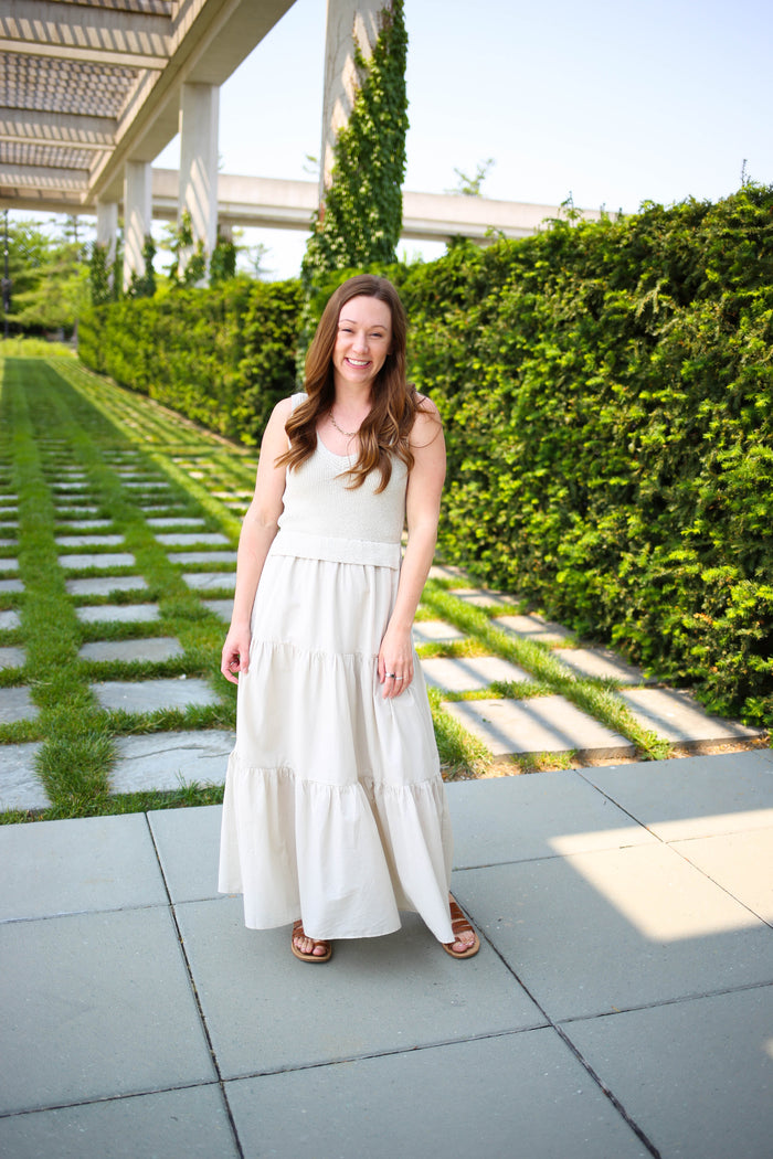 Sage Knit and Tiered Ruffle Dress | Boutique Elise | Lola Blu Pepper