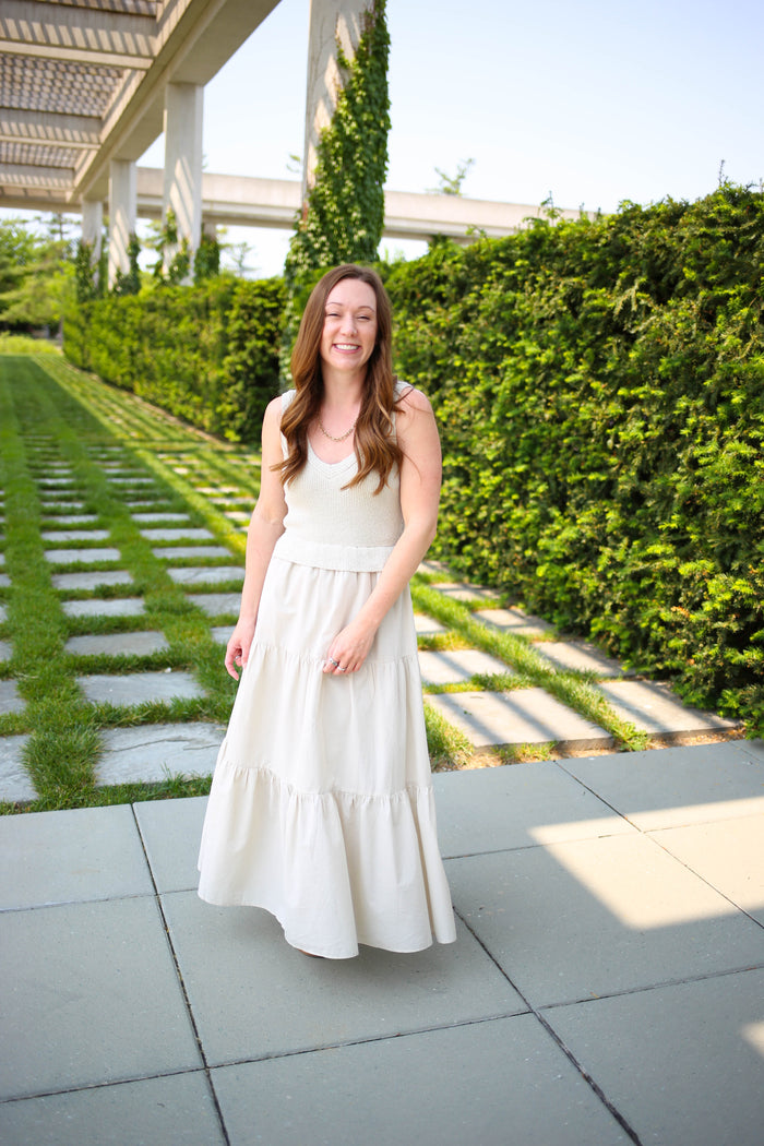 Sage Knit and Tiered Ruffle Dress | Boutique Elise | Lola Blu Pepper