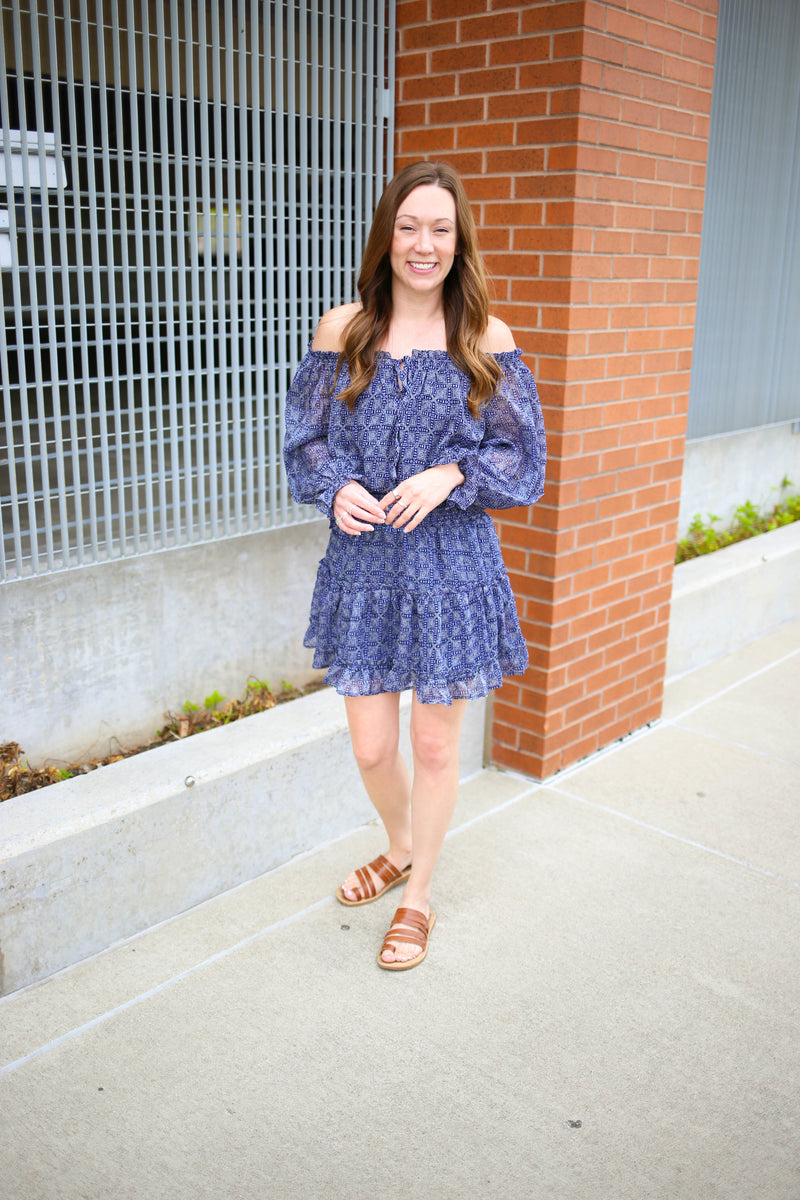 Navy Printed Cropped Sheer Long Sleeve Top | Boutique Elise | Caroline Blu Pepper