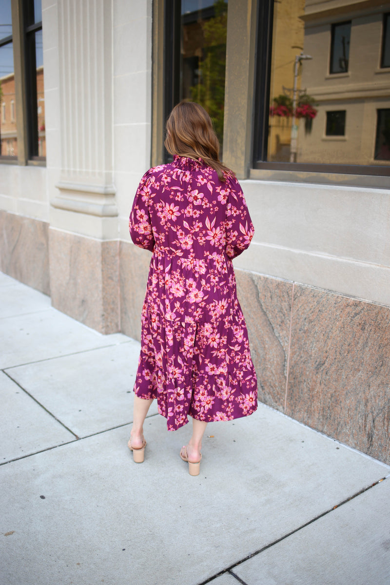 Plum Floral Print Long Sleeve Dress | Boutique Elise | Lexi Plum Floral Print Long Sleeve Dress | Boutique Elise | Lexi