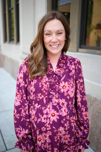 Plum Floral Print Long Sleeve Dress | Boutique Elise | Lexi Easel