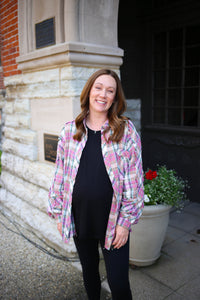 Grape Plaid Button-Down Shirt Jacket | Boutique Elise | Winnie Easel