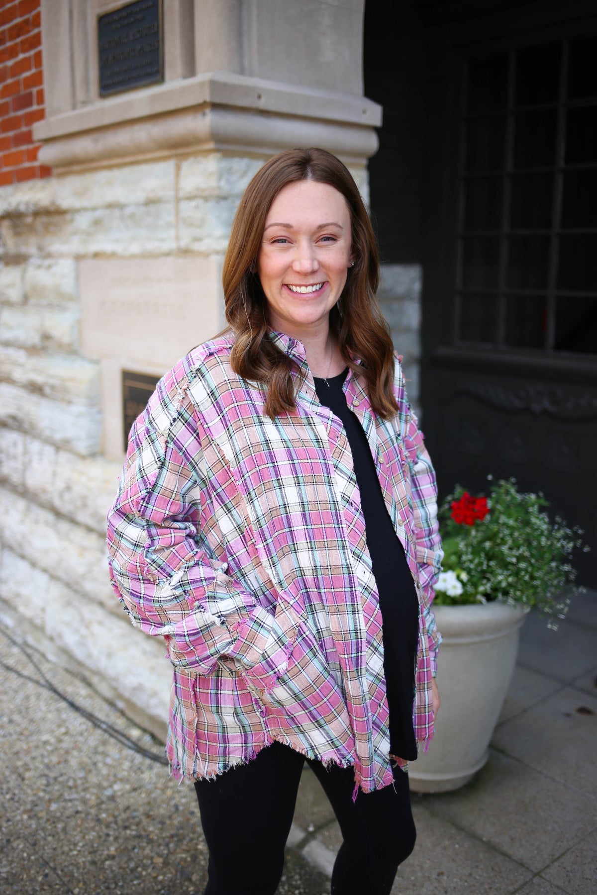 Grape Plaid Button-Down Shirt Jacket | Boutique Elise | Winnie Easel