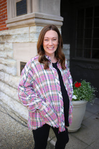 Grape Plaid Button-Down Shirt Jacket | Boutique Elise | Winnie Easel