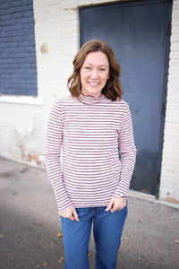 Burgundy Stripe Mock Neck Sweater | Mallory Staccato