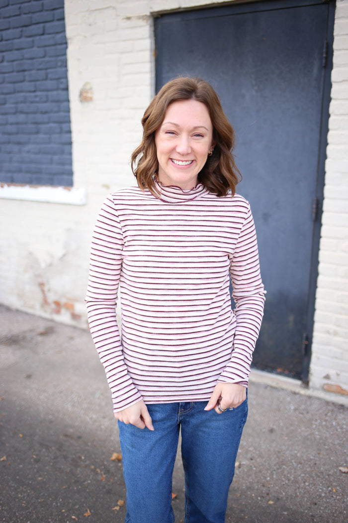 Burgundy Stripe Mock Neck Sweater | Mallory Staccato