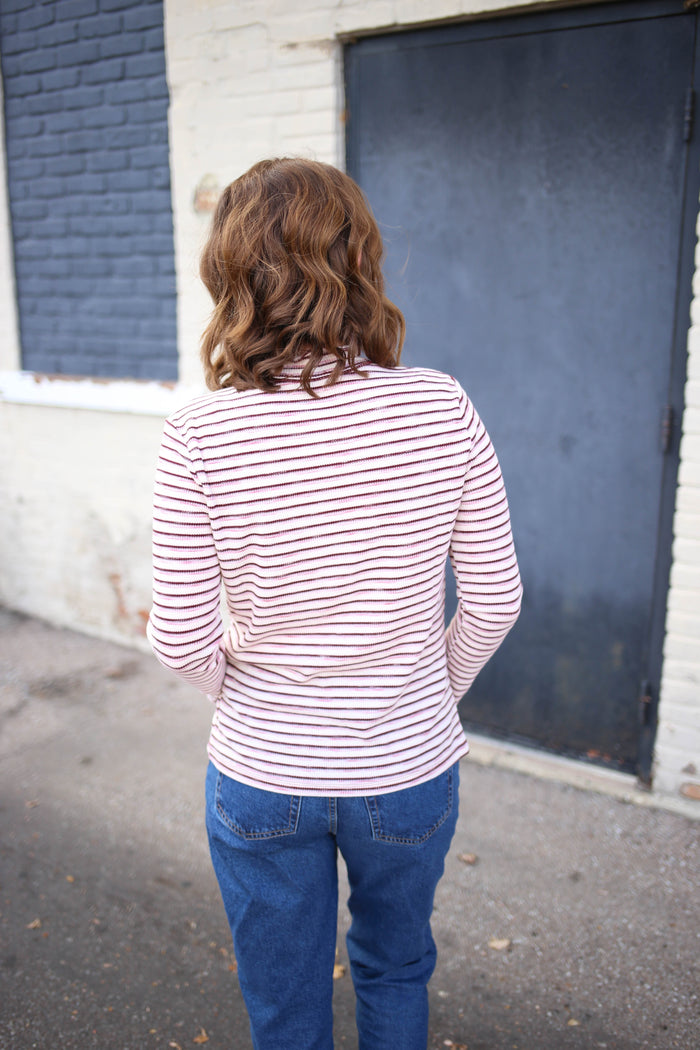 Burgundy Stripe Mock Neck Sweater | Mallory Staccato