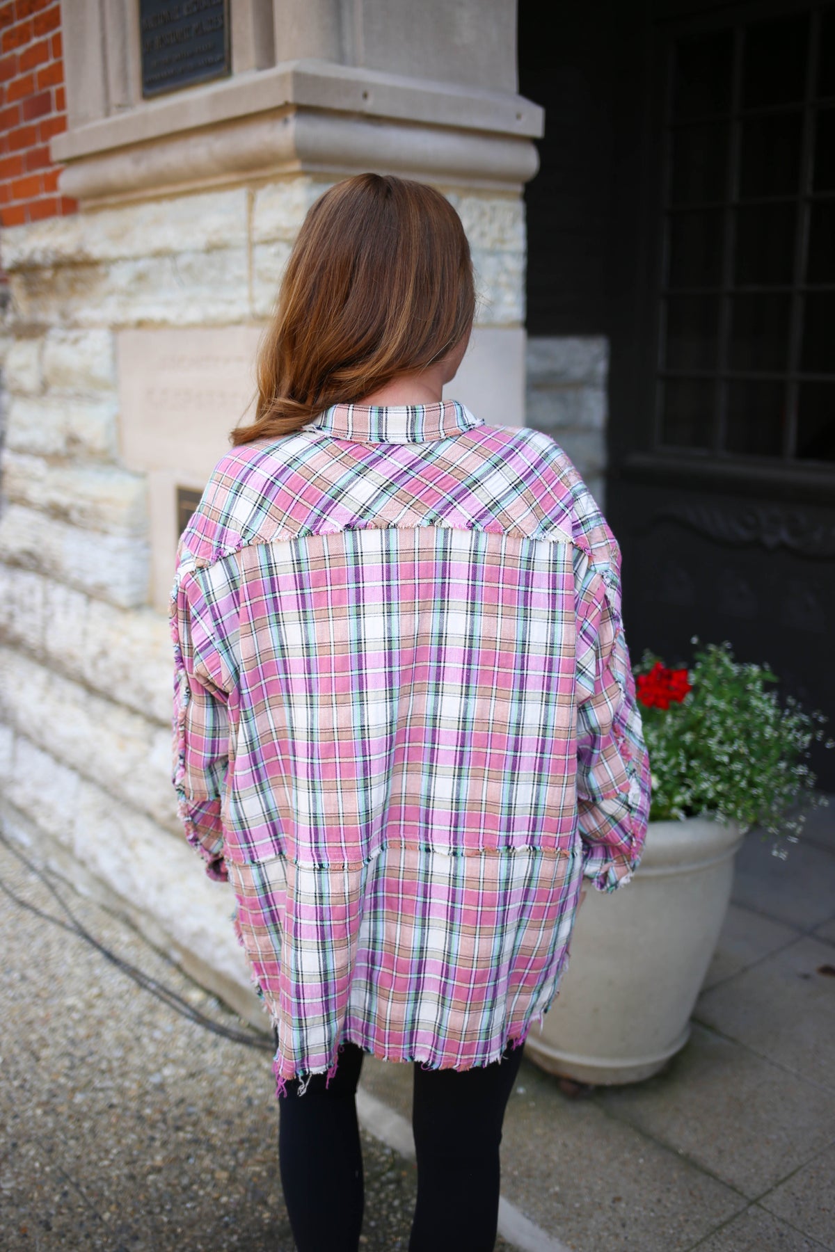 Grape Plaid Button-Down Shirt Jacket | Boutique Elise | Winnie Easel