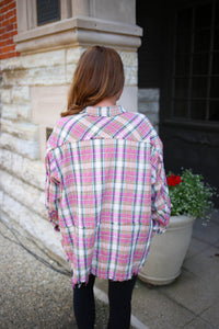Grape Plaid Button-Down Shirt Jacket | Boutique Elise | Winnie Easel