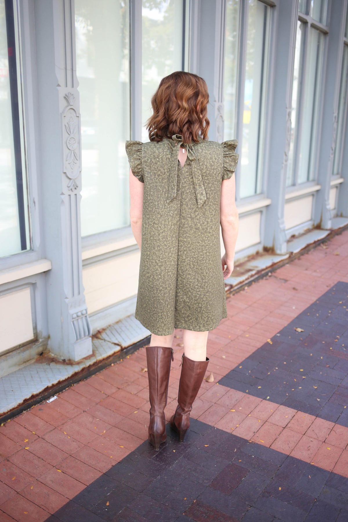 Olive Sleeveless Ruffle Shift Dress| Riley VOY