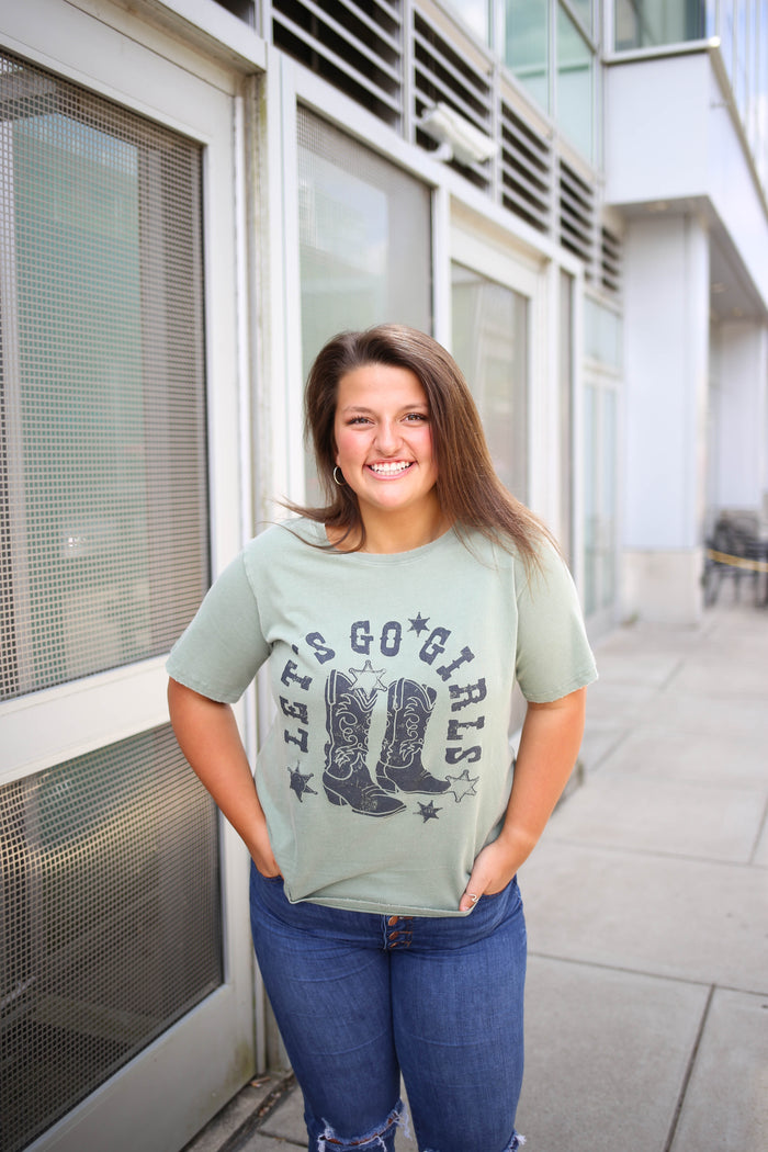 lets go girls olive mineral washed graphic tee