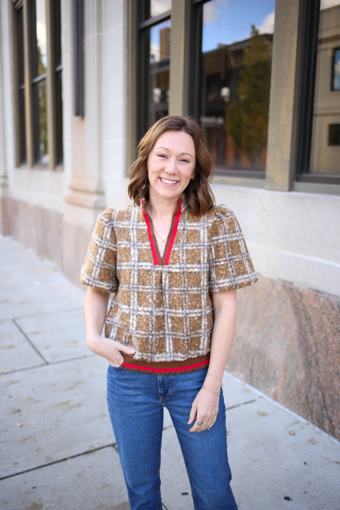 Brown and Red Plaid Sherpa Top | Margo VOY