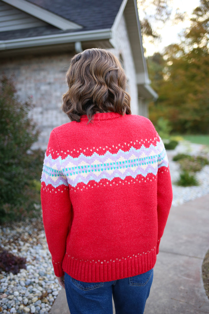 Red Fair Isle Half-Zip Sweater | Mindy Staccato