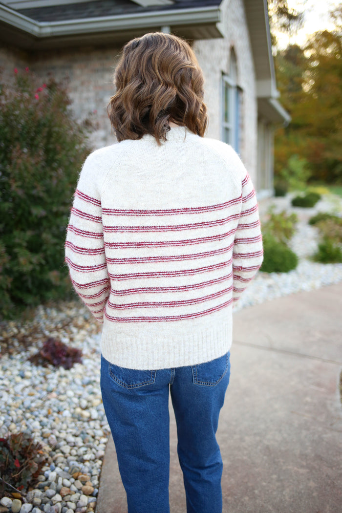 Oatmeal and Red Stripe Sweater | Raya Staccato