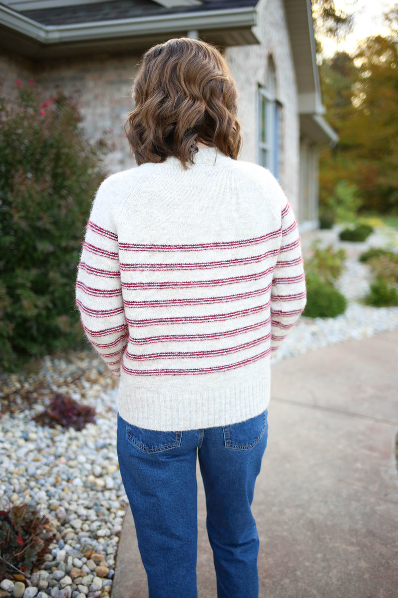 Oatmeal and Red Stripe Sweater | Raya Staccato