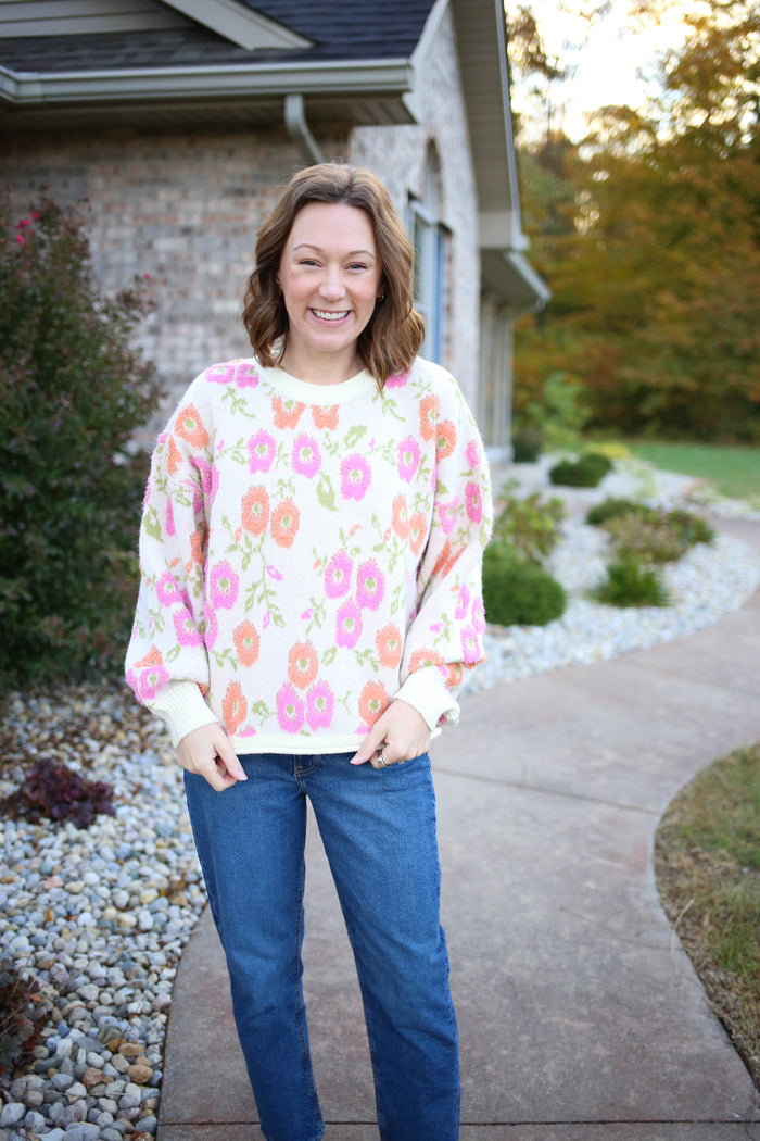 Pink and Orange Floral Sweater