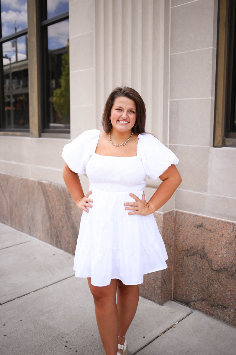 Off White Puff Sleeve Dress | Boutique Elise | Mandi Entro