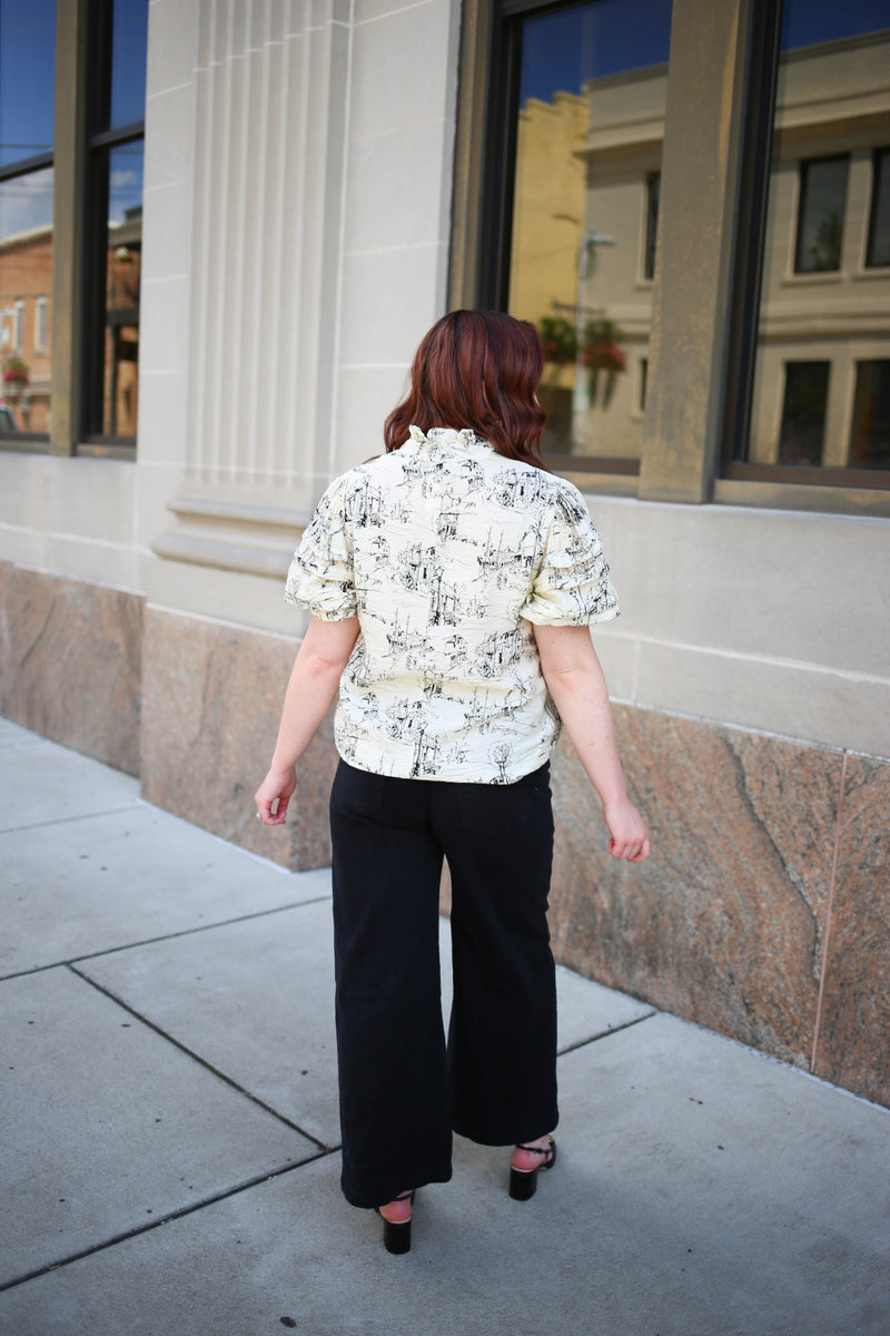Cream and Black Jacquard Paris Blouse | Boutique Elise | Quin Entro