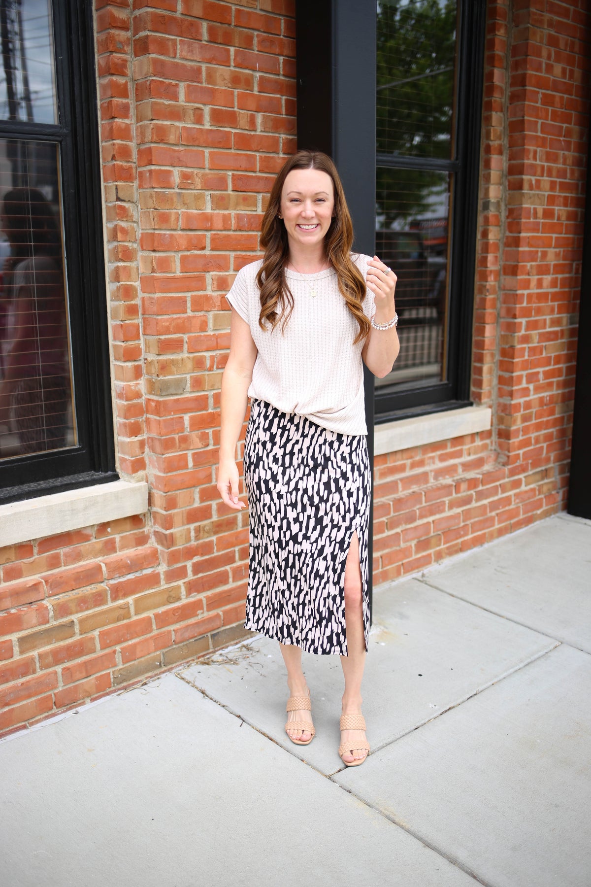 Black and Taupe Abstract Print Skirt | Boutique Elise | Sadie Gilli