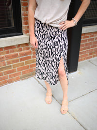 Black and Taupe Abstract Print Skirt | Boutique Elise | Sadie Gilli