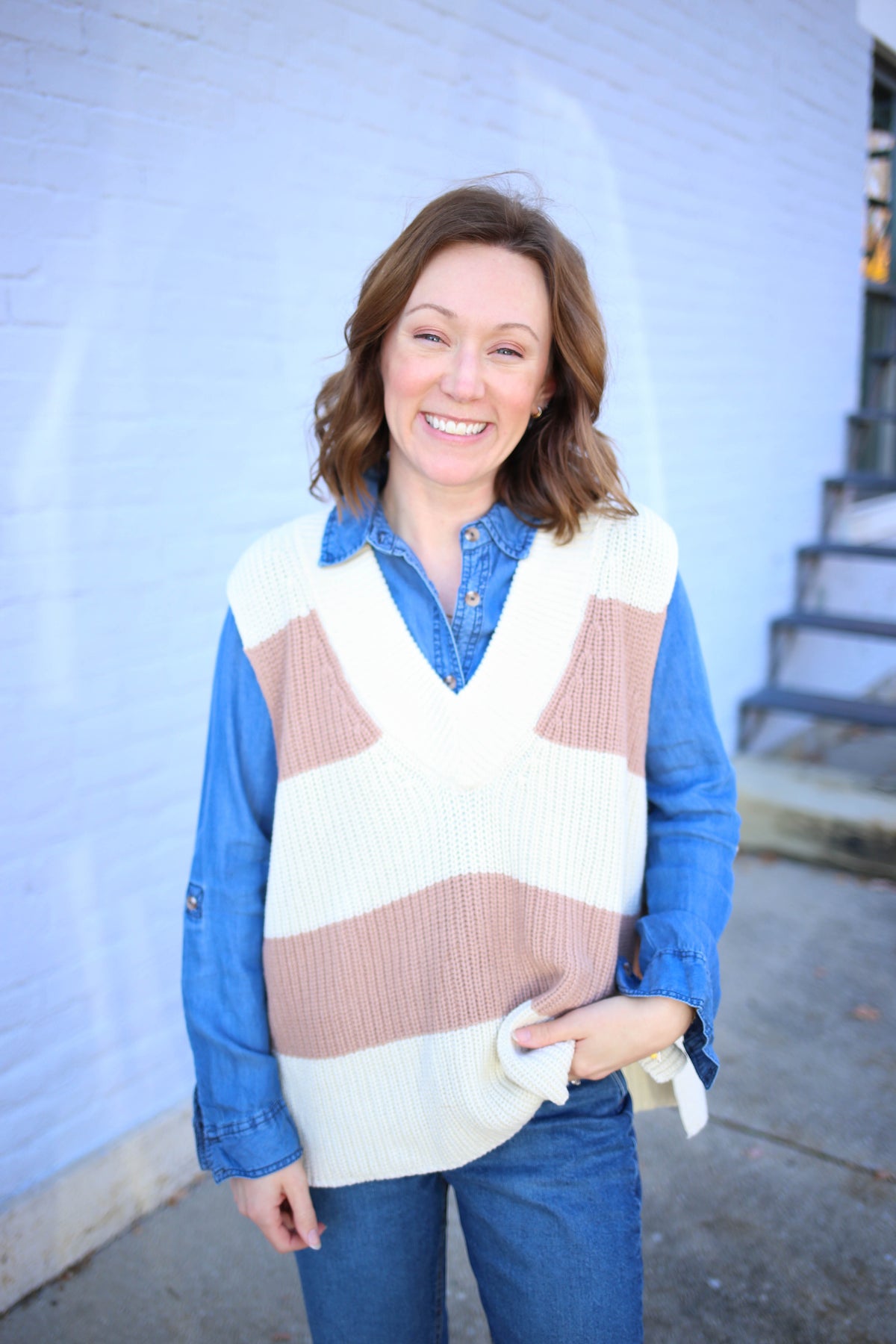 Oatmeal and Taupe Stripe Vest | Marty Hyfve