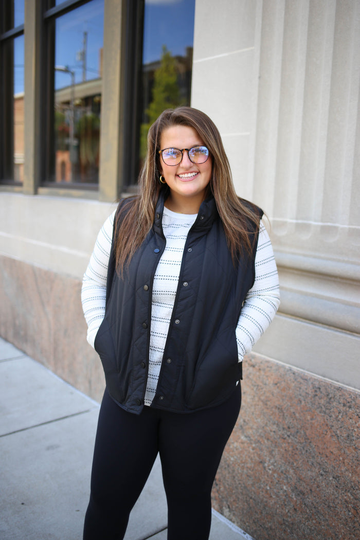 Lightweight Quilted Black Vest | Boutique Elise | Brinley Staccato