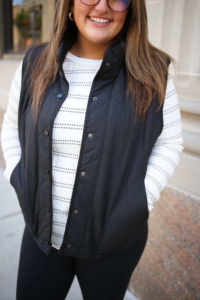 Lightweight Quilted Black Vest | Boutique Elise | Brinley Staccato