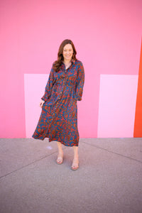 Teal Printed Midi Dress | Boutique Elise | Molly Easel