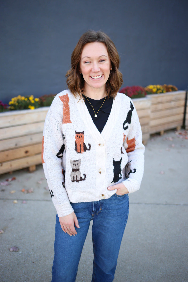 Taupe Brown and Black Cat Sweater Dreamers