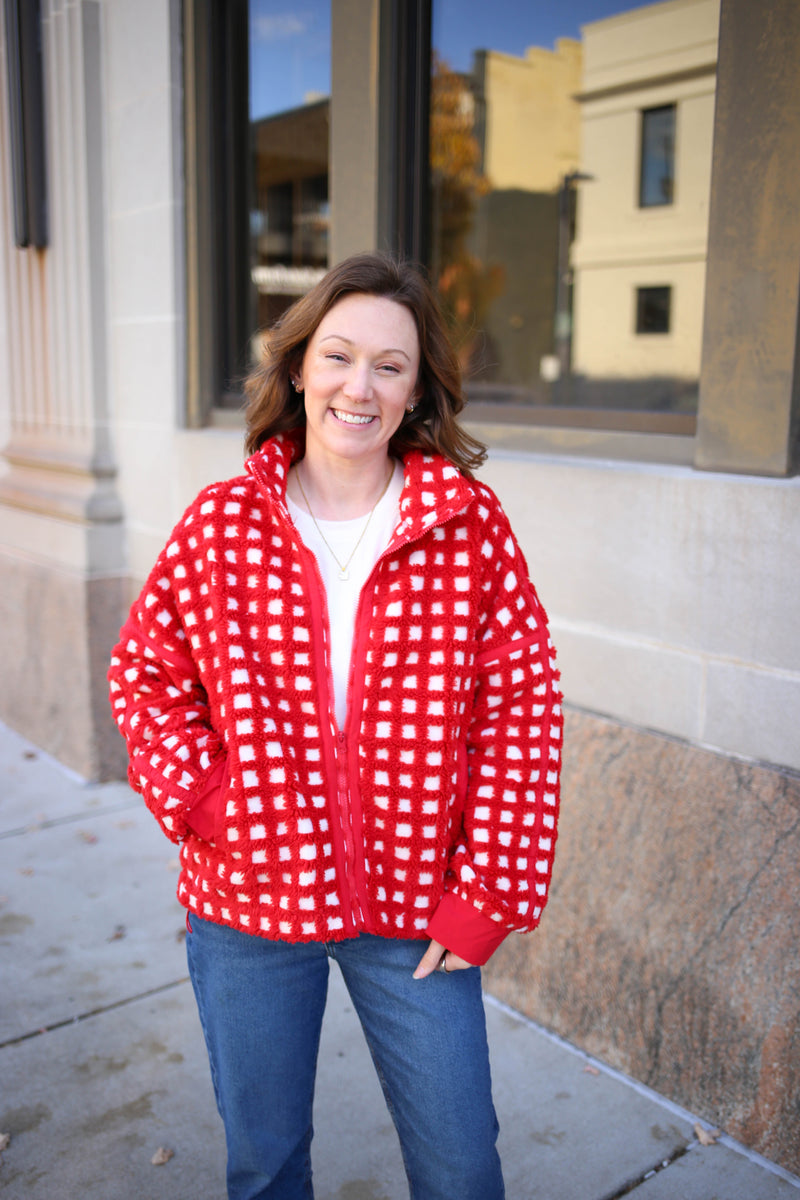 Red and Cream Fleece Jacket | Tessa Very J