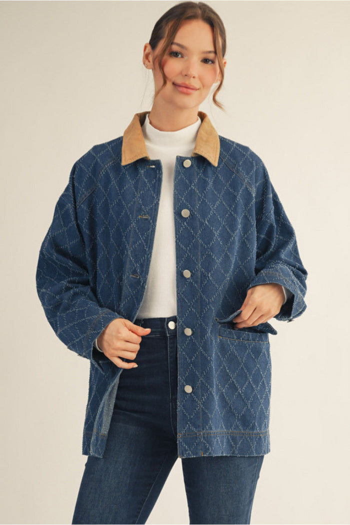 Stitched Detail Denim Barn Jacket | Della Jodifl